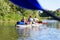 Rest with boats on the river Dniester, ukraine, May