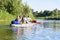 Rest with boats on the river Dniester, ukraine, May