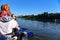 Rest with boats on the river Dniester, ukraine, May