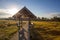 The rest pavilion and the path above the rice field