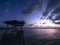 Rest point in sea for fisher man with sunset and beautiful sky