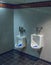 Rest room with two size urinals