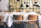 Restaurant in bank vault with lockers and wine and chairs