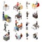 Restaurant Cafe or Bar Personnel People 3d Icons Set Isometric View. Vector