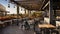 A Restaurant Cafe\\\'s Enchanting Outdoor Patio, Sheltered by an Elegant Pergola