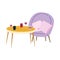 Restaurant or a cafe table chair with cushions wine coffee cups