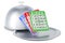 Restaurant cloche with bingo cards, 3D rendering