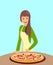 Restaurant Female Chef Offering Pizza Illustration