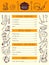 Restaurant food menu for lunch. Hand drawn pictures of kitchen tools. Vector illustration