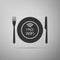 Restaurant Free Wi-Fi zone. Plate, fork and knife icon isolated on grey background