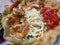 Restaurant Grilled Shrimp Taco Salad. Closeup.