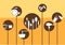 Restaurant icon set on orange backgrounds, illus