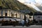 The restaurant Josephine in Chamonix France. Evening light with Mont Blanc background.