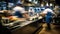 Restaurant kitchen with people motion blur view long exposure, created with Generative AI technology