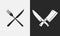 Restaurant knives icons. Silhouette of fork and knife, butcher knives. Logo, emblem.