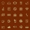 Restaurant line color icons on brown background