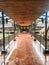 Restaurant lobby with wood architecture