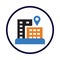 Restaurant location, location, pin, building, location pin icon