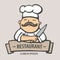 Restaurant logo. Hand drawn vector illustration of chief-cooker with a mustache and knife. chief-cooker logo.