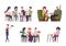 Restaurant meeting. Love couples friends party in restaurant or coffee relax person seating exact vector cartoon concept