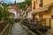 Restaurant near Vltava river in the historic center of Cesky Krumlov