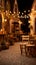 Restaurant at night. Wooden chairs on the street in the evening