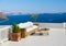 A restaurant overlooking caldera, Santorini Island, Greece. Lunch and dinner overlooking the sea.