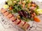 Restaurant, Plate with tataki tuna with crispy spring salad