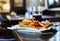 Restaurant plated dish, fish and chips