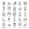 Restaurant professional equipment line icons. Kitchen tools, mixer, blender, fryer, food processor, refrigerator