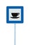 Restaurant road sign on post pole, traffic roadsign, blue isolated bistro dinner bar cafe cafeteria catering coffee tea cup