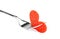 Restaurant series, decorative red heart near one fork, concept of couple\'s dinner