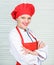 Restaurant staff hiring. Welcome to my culinary show. Woman pretty chef wear hat and apron. Uniform for professional