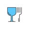 Restaurant symbol. Wineglass and fork line icon, filled outline