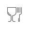 Restaurant symbol. Wineglass and fork line icon, outline vector