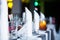 Restaurant table with glasses and napkins