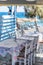 Restaurant terrace in front of the beach in kamari on the island of santorini