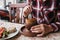 A restaurant visitor eats a national Turkish dish in a pot that is broken before being consumed called Testi-kebab