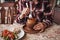 A restaurant visitor eats a national Turkish dish in a pot that is broken before being consumed called Testi-kebab