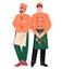 Restaurant workers, chiefs in uniform. Cartoon waiter and cook, vector isolated.