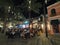 Restaurants and bars of Giralda Plaza, Coral Gables, at night.