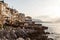 Restaurants on the coast in Cefalu in the evening light