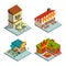 Restaurants and coffee houses. Isometric buildings