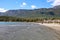 Restful beach scene in Turkey. Mountains shadow an idyllic bay