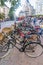 Resting bicycles in a square in Stockholm, Sweden