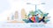 Resting People in City Park Flat Vector Web Banner