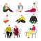 Resting people. Sitting and relaxing casual men and women vector illustration, variety rested characters in holiday, at