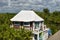 Resting place on a tropical beach. picturesque exotic landscape. palm trees on the seashore