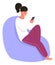 Resting young woman chatting on smartphone. Home gadget using