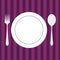 Restorant table with fork, knife and plate. Vector illustration. Flat design.